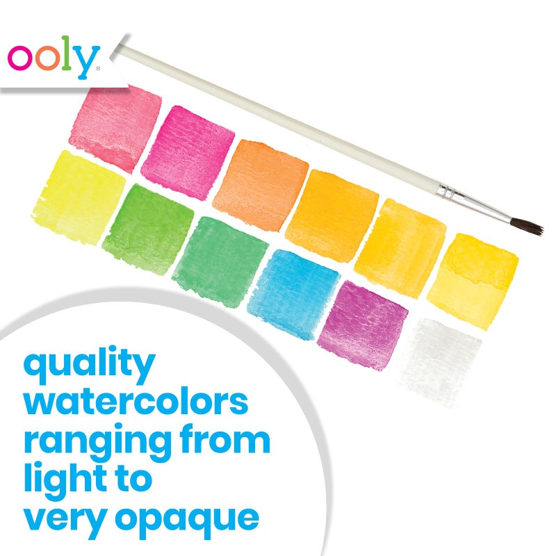 Ooly, Chroma Blends Neon Watercolor Paint Set, Watercolor Pack for Creative Kids and Adults, Bright Neon Colors in a Portable Case, Art Supplies for Ages 6 and Up, Brush Included - Image 3